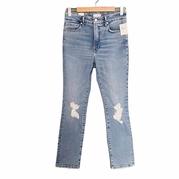 NWT Good American Good Classic Distressed Hem Slim Straight Jeans Size 28 | 6 - Picture 1 of 15